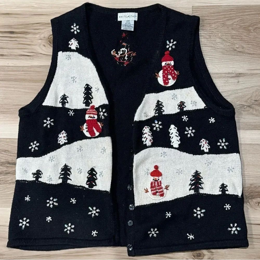 Vintage White Stag 90’s Snowman Embroidered Vest Women’s Large